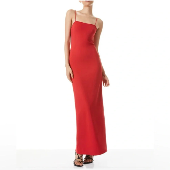 ALICE + OLIVIA Nelle Spaghetti Strap Maxi Dress Bright Poppy Size 6 - Picture 2 of 7